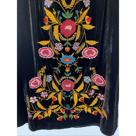 New $180 Ivy Jane size M midi Skirt Black Velvet floral Embroidered BOHO FALL - Picture 2 of 10